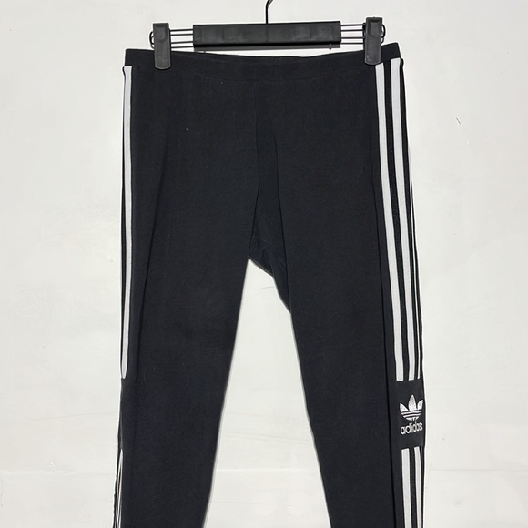 Adidas Black White Three Stripe Trefoil Tights Size Medium - Picture 2 of 9